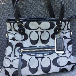 Black gray & silver coach bag with C pattern